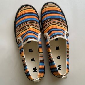 Marni Orange Multi Color Striped Slip On Canvas Sneaker Luxury Designer